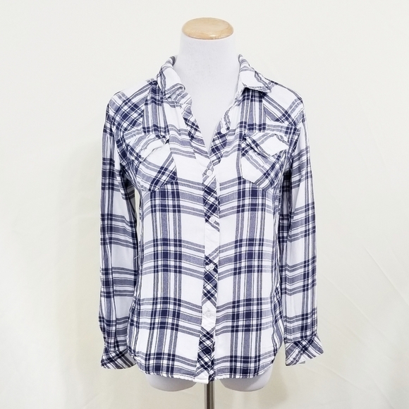 Rails Kendra plaid flannel shirt indigo white xs - Picture 2 of 6